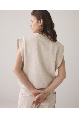 Summum Woman Short sleeve embellished sweatshirt 702 Pebble beige