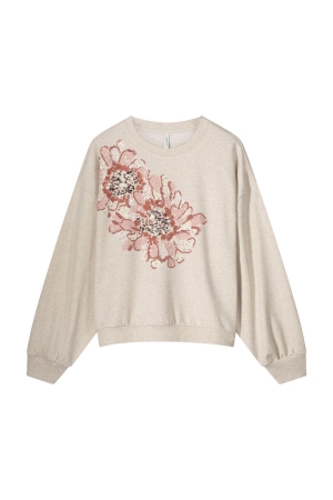 Summum Woman Long sleeve embellished sweatshirt 702 Pebble beige