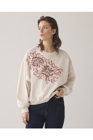 Summum Woman Long sleeve embellished sweatshirt 702 Pebble beige