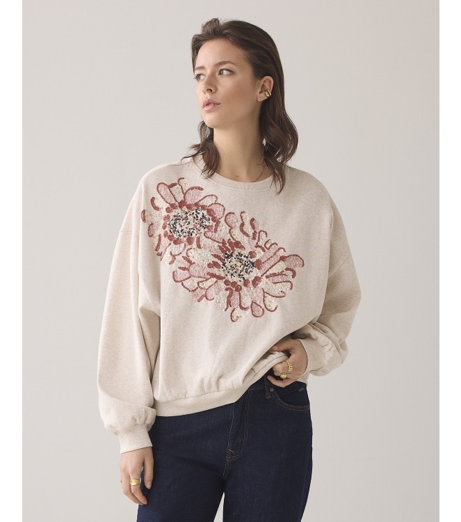 Summum Woman Long sleeve embellished sweatshirt 702 Pebble beige