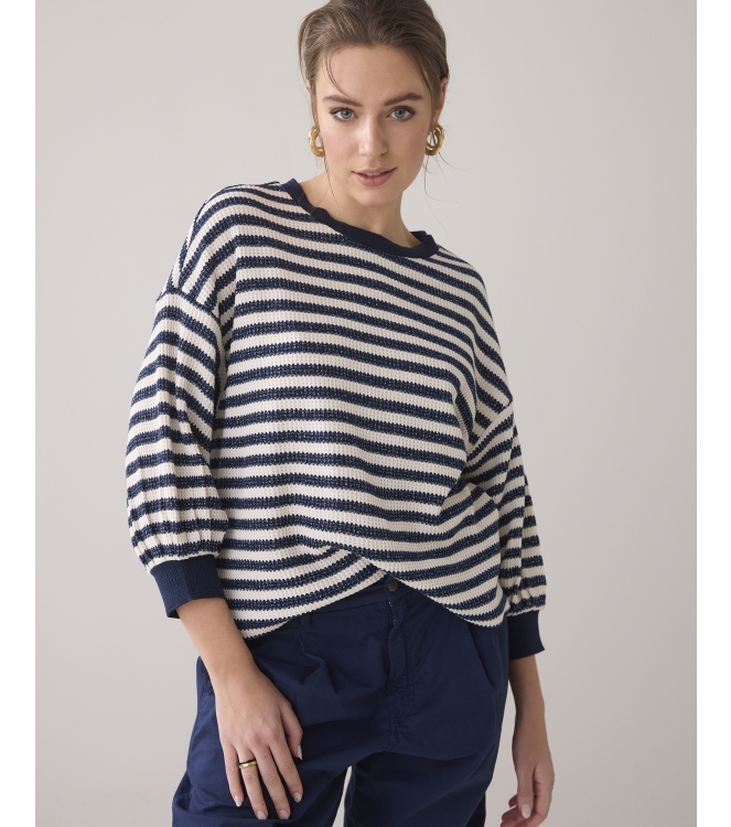Summum Woman Jersey Sweater Waffle Lurex Stripe 480 Navy noir