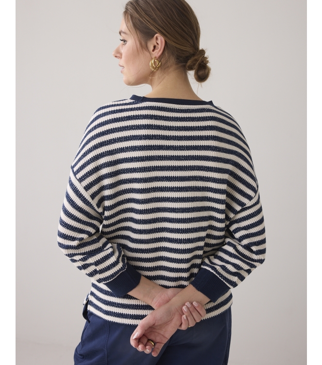 Summum Woman Jersey Sweater Waffle Lurex Stripe 480 Navy noir