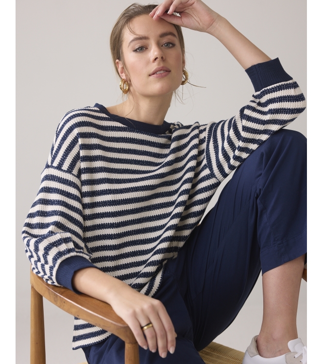 Summum Woman Jersey Sweater Waffle Lurex Stripe 480 Navy noir