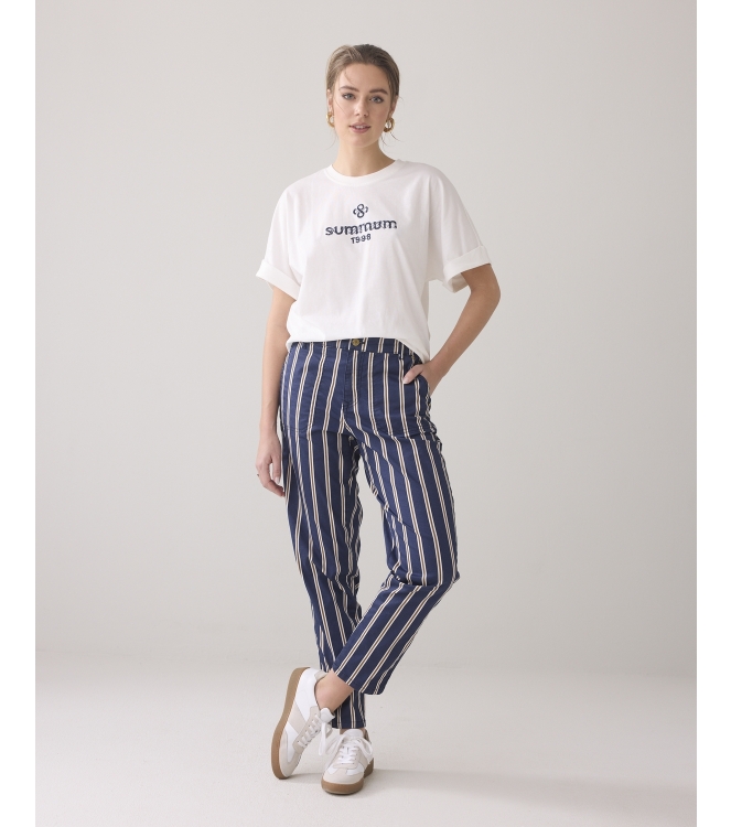Summum Woman Tapered pant multi stripe cotton twill 480 Navy noir