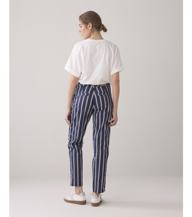Summum Woman Tapered pant multi stripe cotton twill 480 Navy noir
