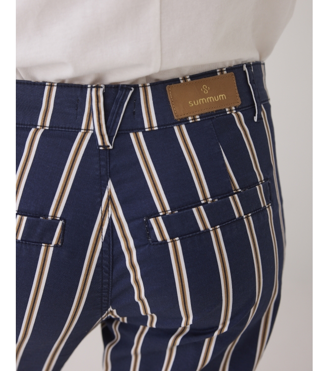 Summum Woman Tapered pant multi stripe cotton twill 480 Navy noir