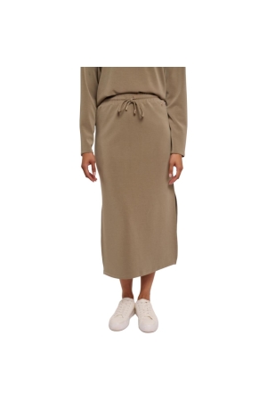 Rino en Pelle Midi length skirt with slits 10830 dark khaki