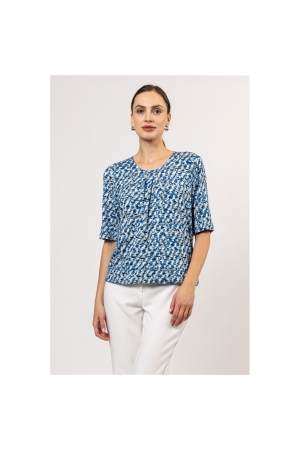 Sarto Fashion Blouson elastic o-neck s/s m1731 cornflower-sky+layered graphi