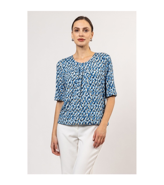 Sarto Fashion Blouson elastic o-neck s/s m1731 cornflower-sky+layered graphi