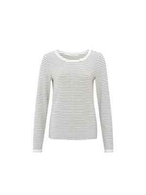 Yaya Striped long sleeve top with c Blanc de blanc white dessin