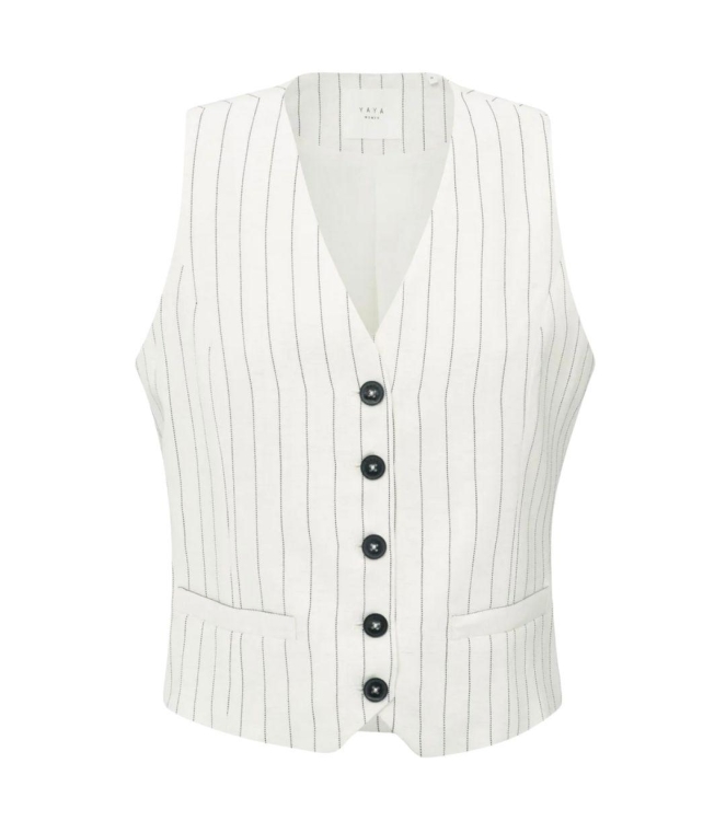 Yaya Linen mix pinstripe gilet 999881 Sand linen beige dessin
