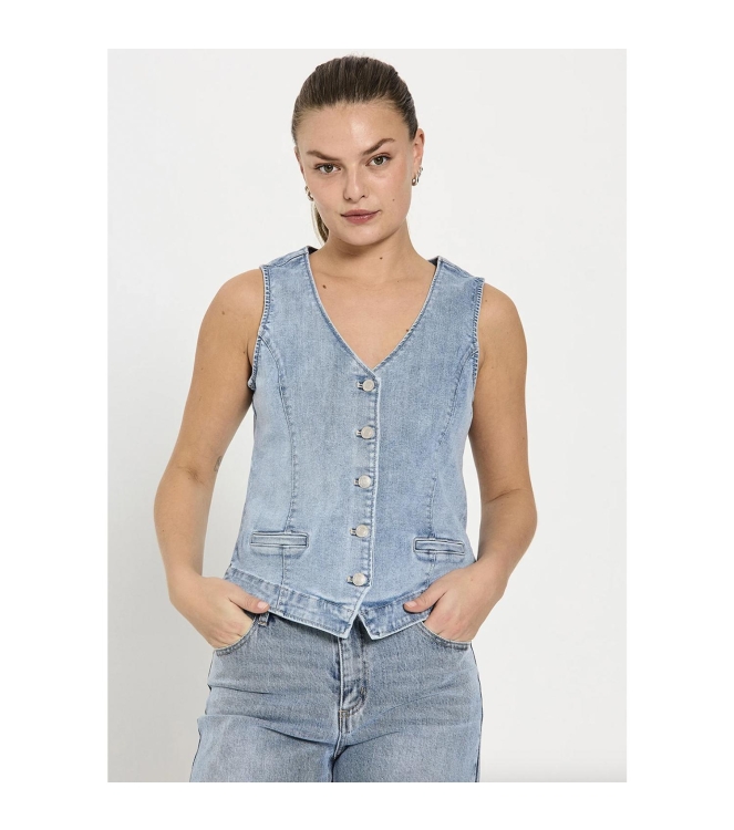 Freequent Denim waistcoat light blue denim