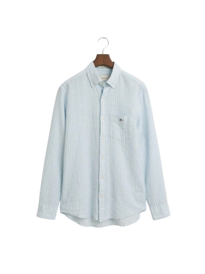 Gant REG COTTON LINEN STRIPE SHIRT 457 fresh blue