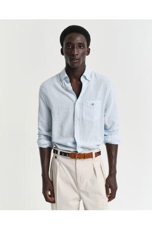 Gant REG COTTON LINEN STRIPE SHIRT 457 fresh blue