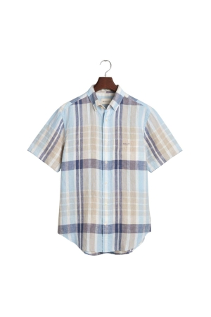 Gant REG LINEN MADRAS SS SHIRT 277 dry sand