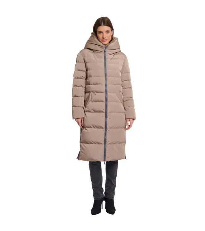 Rino en Pelle Long padded hooded coat with faux fur 10868 toffee