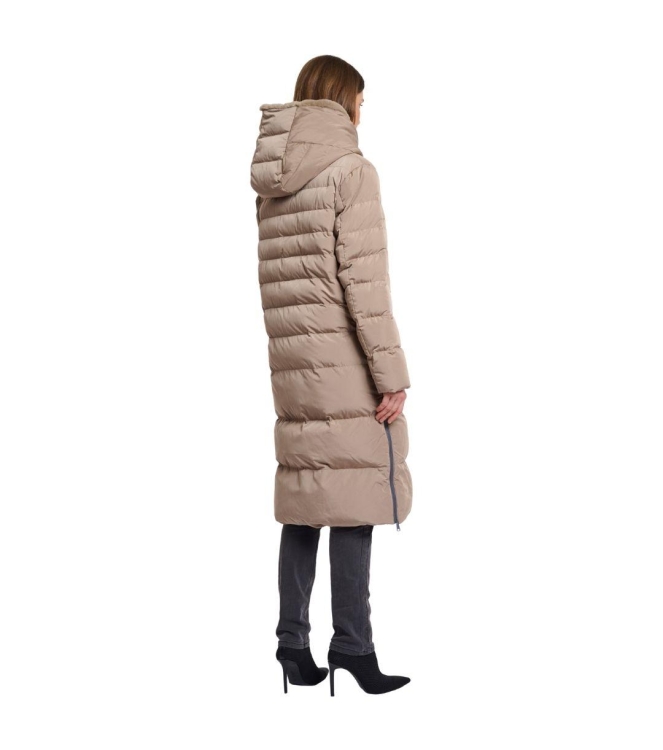 Rino en Pelle Long padded hooded coat with faux fur 10868 toffee
