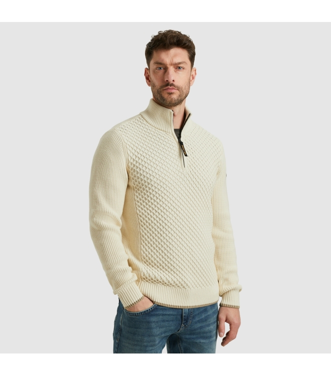 PME Legend Half zip collar cotton mix yarn 7013 Bone white