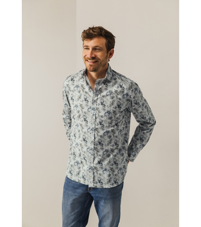 State of Art Shirt LS Print Popli 3857 Olijfgroen