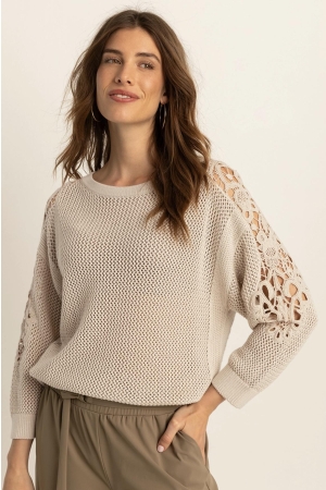Expresso Pullover with lace inserts EX260 Pebble