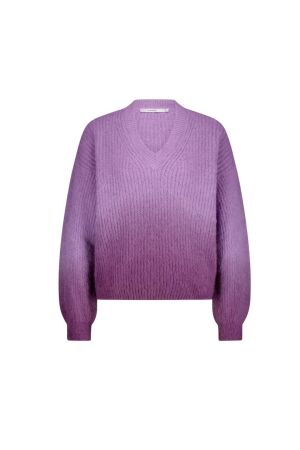 Summum Woman V-neck sweater dip dye knit 315 Sheer Violet