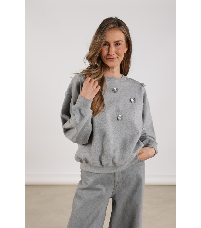 NUKUS Beatriz Pullover Flower 58 grey melange