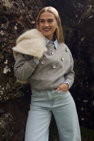 NUKUS Beatriz Pullover Flower 58 grey melange