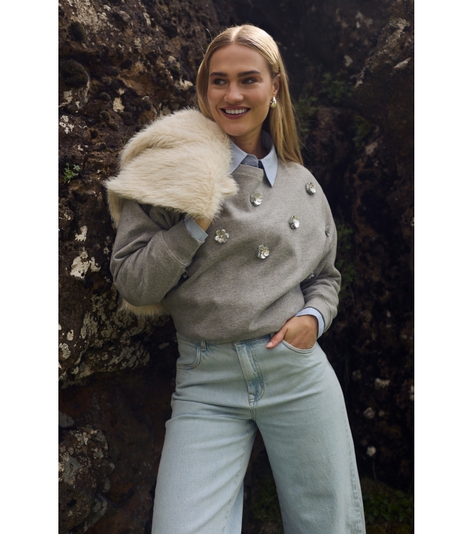 NUKUS Beatriz Pullover Flower 58 grey melange