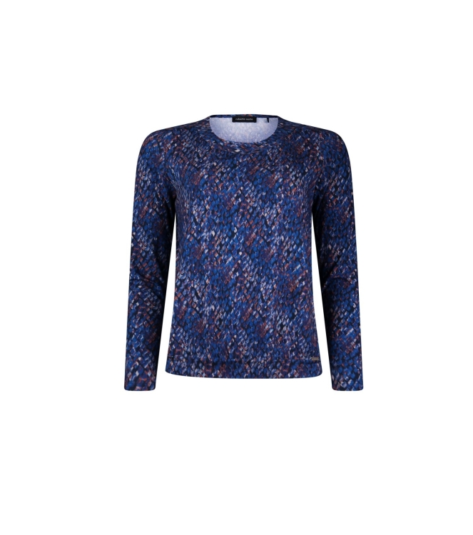 Sarto Fashion T-shirt ballet neck p1971 blue-mocca snake skin minimal
