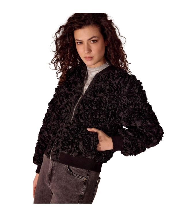 Tramontana Bomber Jacket 3D Flowers 9000 Black