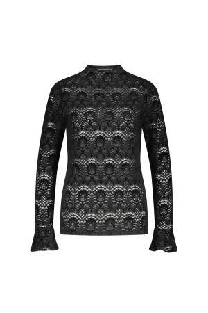 Tramontana Flared-Sleeve Brushed Lace Top 9000 Black