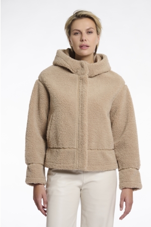 Rino en Pelle Hooded faux shearling jacket 10866 oat