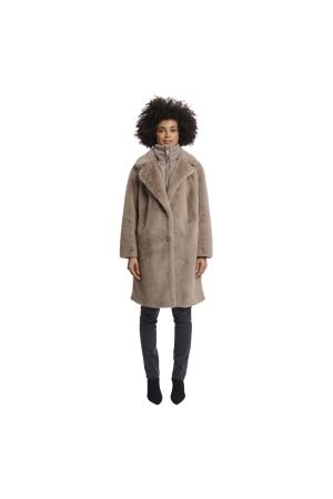 Rino en Pelle Single breasted faux fur coat with detachable coll 10868 toffee