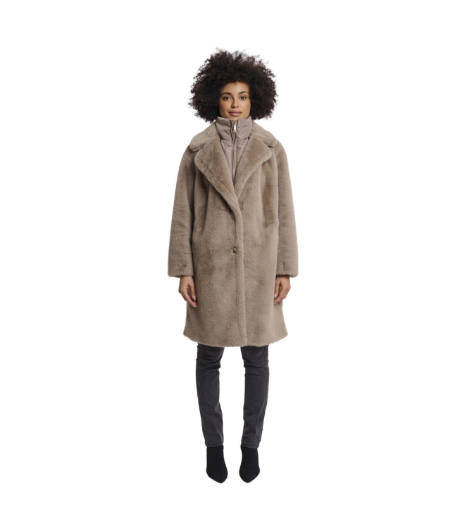 Rino en Pelle Single breasted faux fur coat with detachable coll 10868 toffee
