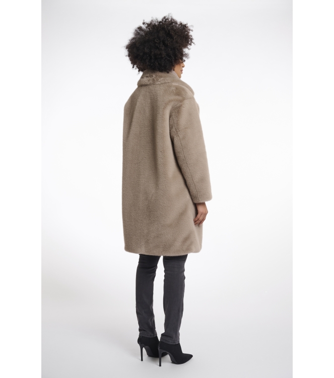 Rino en Pelle Single breasted faux fur coat with detachable coll 10868 toffee