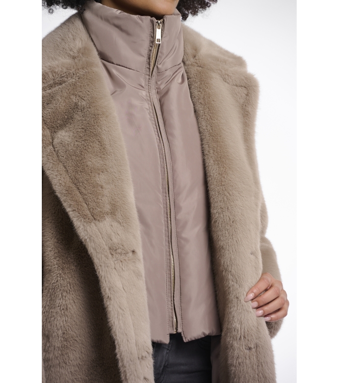 Rino en Pelle Single breasted faux fur coat with detachable coll 10868 toffee
