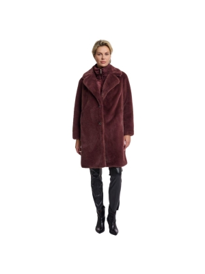 Rino en Pelle Single breasted faux fur coat with detachable coll 10873 chocolate bean