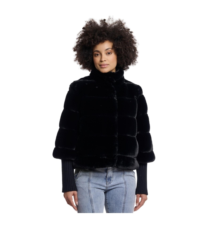 Rino en Pelle Faux fur jacket with knitted sleeves 9900 black
