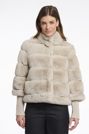 Rino en Pelle Faux fur jacket with knitted sleeves 9030 birch