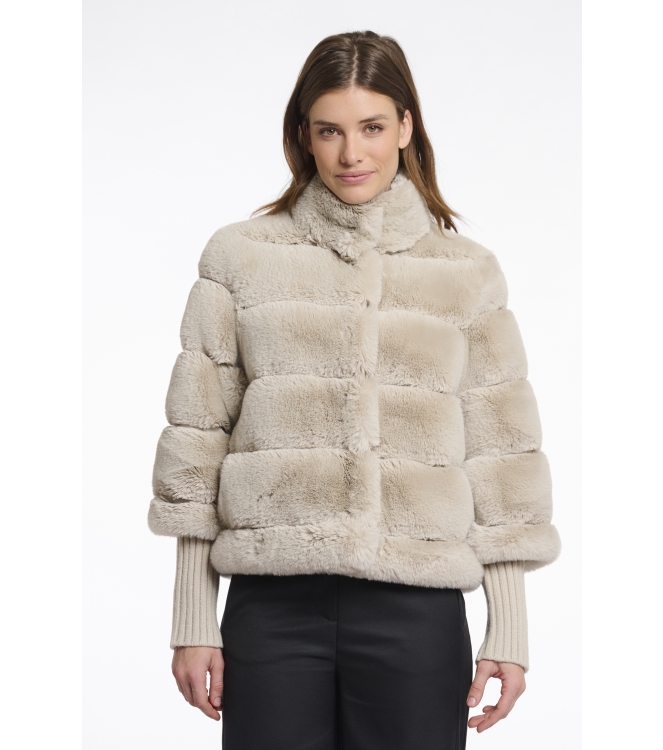 Rino en Pelle Faux fur jacket with knitted sleeves 9030 birch
