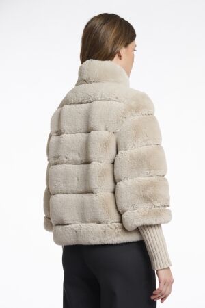 Rino en Pelle Faux fur jacket with knitted sleeves 9030 birch