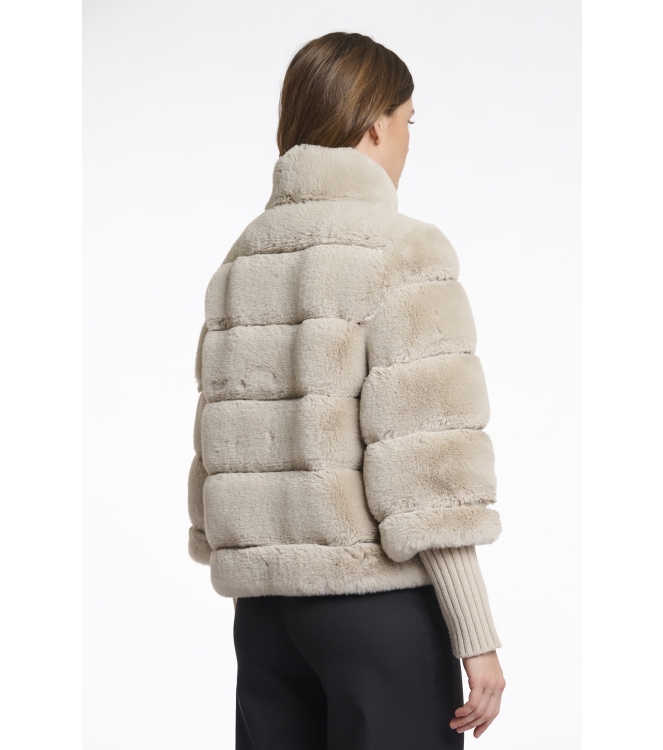 Rino en Pelle Faux fur jacket with knitted sleeves 9030 birch