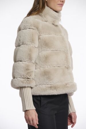 Rino en Pelle Faux fur jacket with knitted sleeves 9030 birch