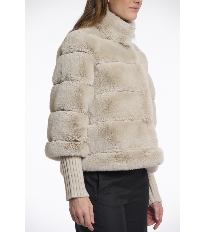 Rino en Pelle Faux fur jacket with knitted sleeves 9030 birch