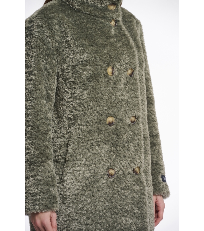 Rino en Pelle Mid long teddy coat 10867 green ash