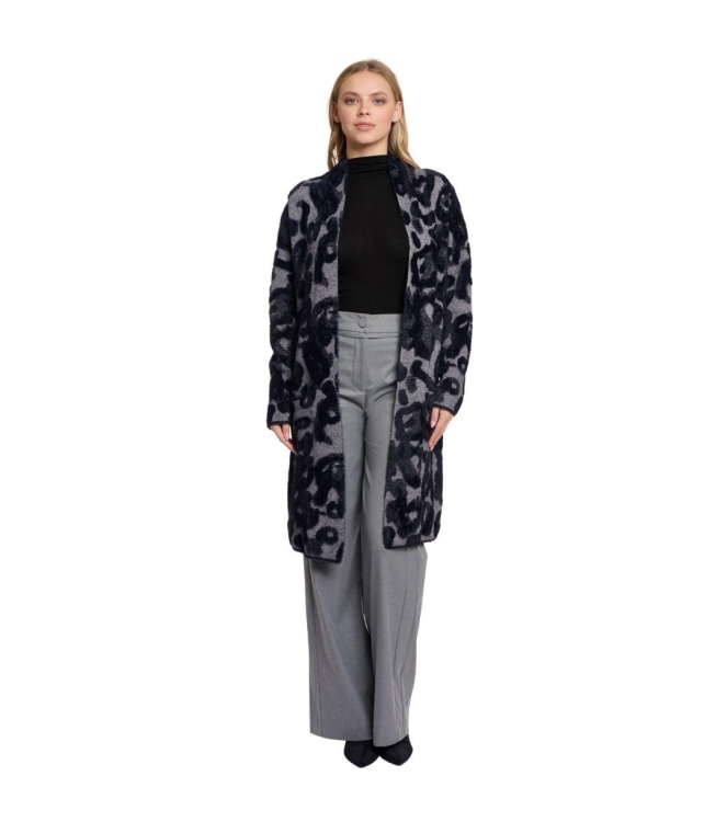Rino en Pelle Long cardigan 10970 grey black leo