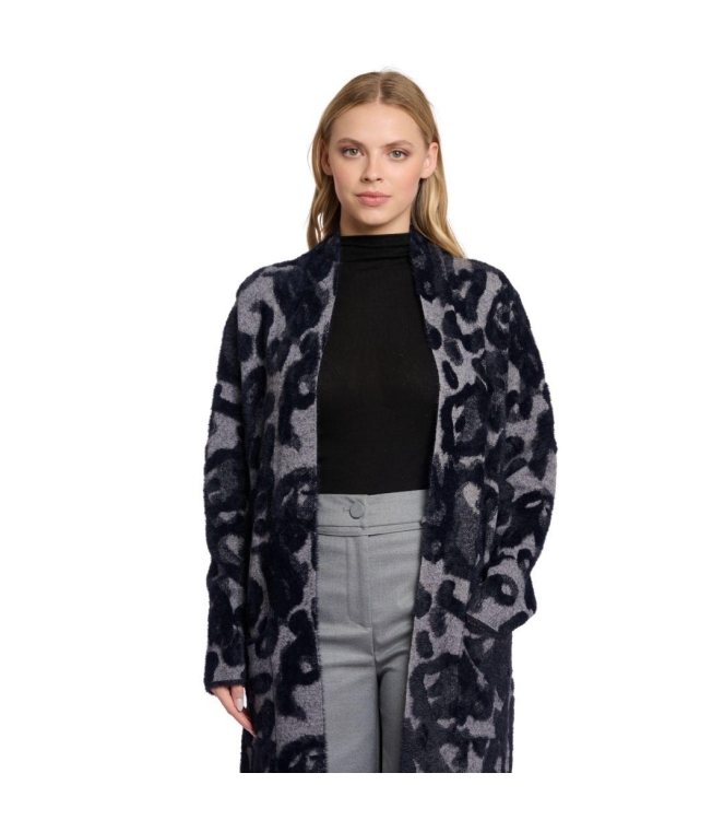 Rino en Pelle Long cardigan 10970 grey black leo