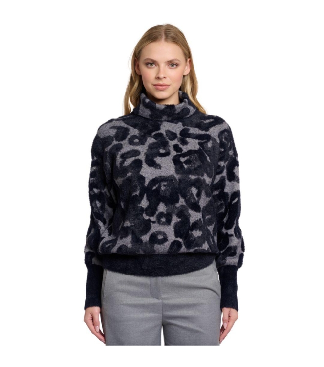 Rino en Pelle Boxy turtleneck sweater 10970 grey black leo