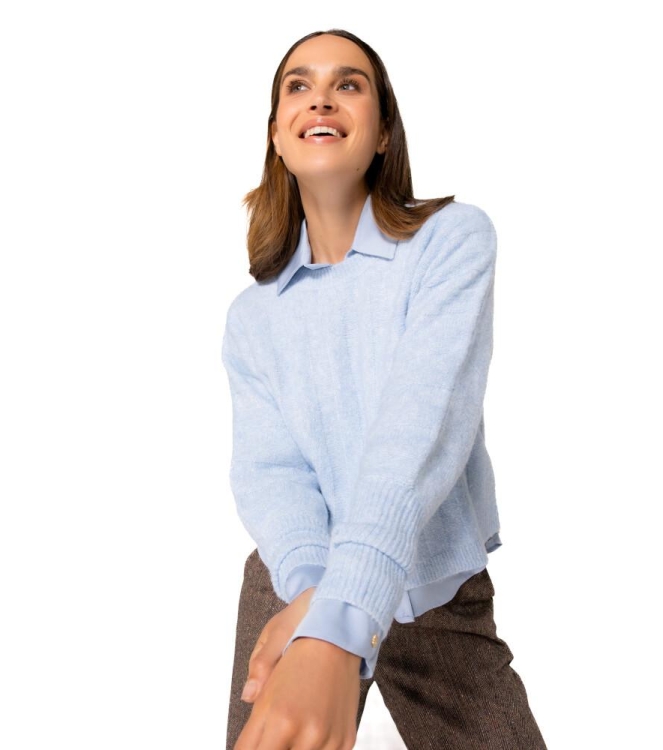 Caroline Biss Pull geribt vleermuismouw 27 Soft blue