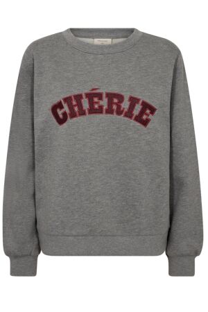 Freequent Embroidery pullover Med.grey mel w. port royale